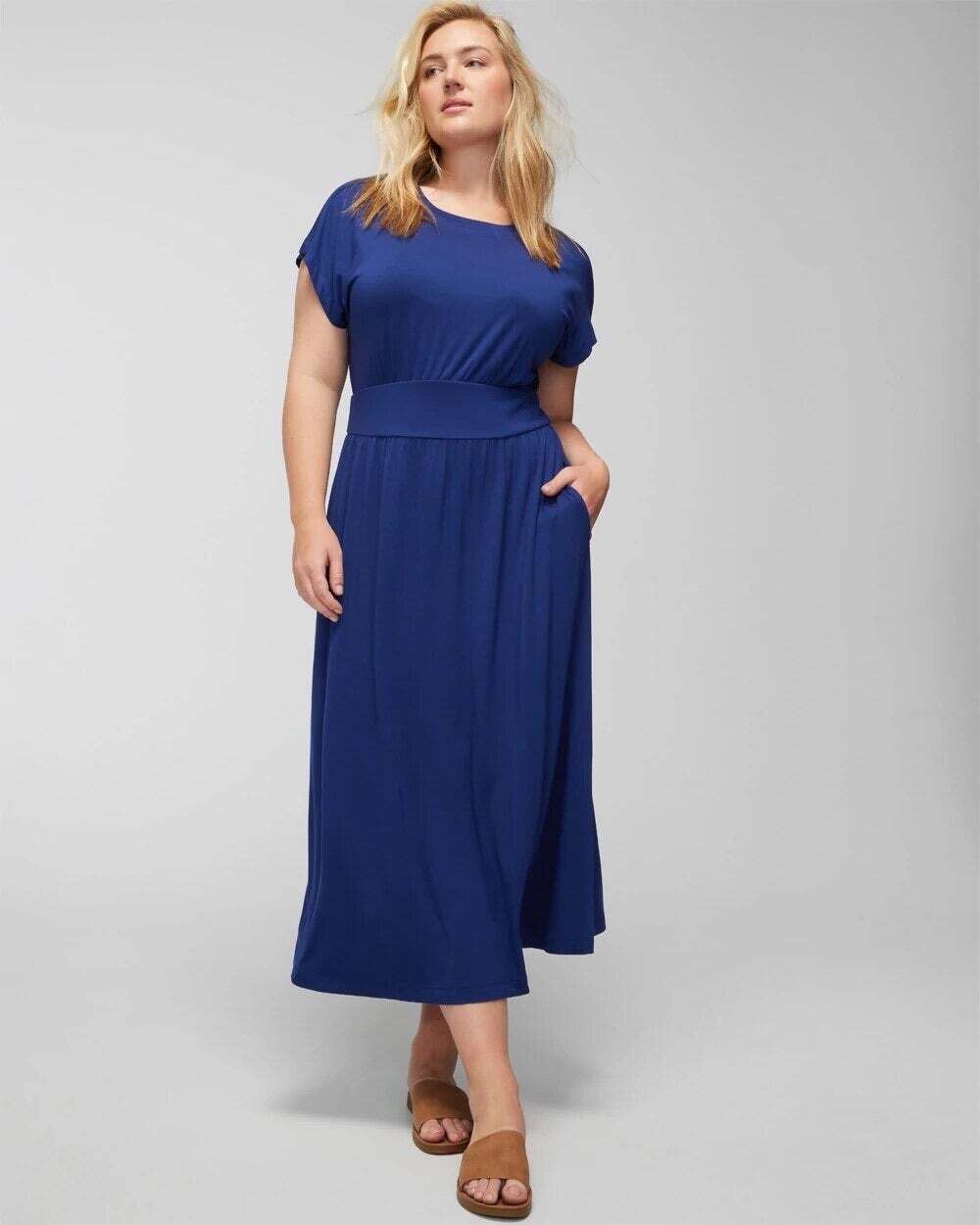 Soma Soft Jersey Classic Crew Neck Bra Midi Dress in True Blue NEW WOMENS XL